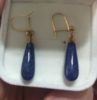 Vintage Lapis Lazuli Drop Earrings 9ct Yellow Gold Fastenings Vgc