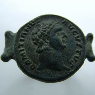Roman Ancient Artifact Bronze Ring With Emperor Domitian Augustus
