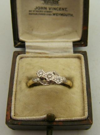 An 18ct Gold & Platinum Art Deco Style Diamond Trilogy Ring - Ring Size: " Q - R ".
