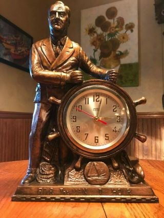 Antique 1933 United Fdr " The Man Of The Hour " Figural Clock Roosevelt.  Runs