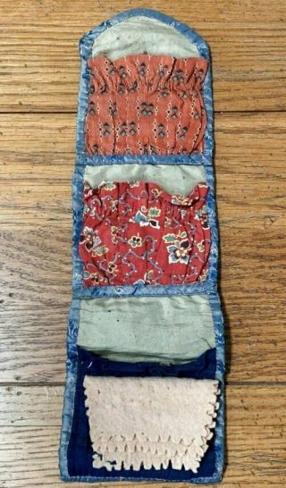 Early Antique C 1850s Sewing Roll Up Pennsylvania Turkey Red
