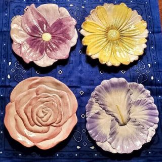 4 Pc Set Vintage Wmg Floral Collector Plates Flower Shaped Rose Iris Pansy Daisy