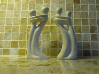 Two Kisii White Soapstone 6 " Sculptures Couple Man And Woman Embrace African Art