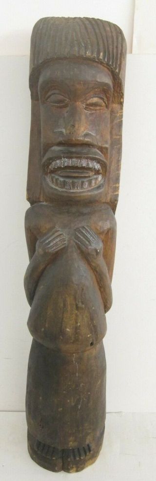 African Hand Carved Wood Vintage Tribal Female Figure Sculpture Statue 34 "