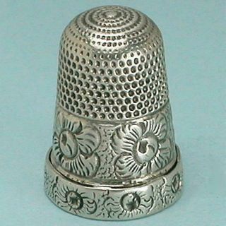 Lovely Antique English Sterling Silver Floral Thimble 1892 Hallmarks