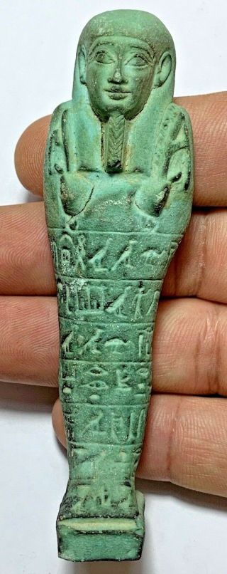 Intact Egyptian Glazed Shabti Statue Circa 700 - 500 Bc - Hieroglyphics 56gr 112mm