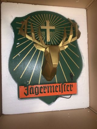 Vintage Rare Jagermeister Light Up Wall Mountable Neon Bar Sign.  “new In Box”
