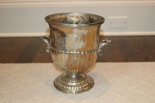 Vintage Silverplate Champagne Bucket Wine Cooler Chiller Lions Head Urn Vase 9.  5