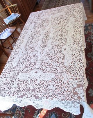 Vintage Quaker Lace White Tablecloth 88 " By 60
