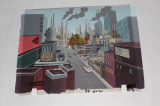 1999 - 2005 Powerpuff Girls Production Background And Cel Setup Of City And Cars
