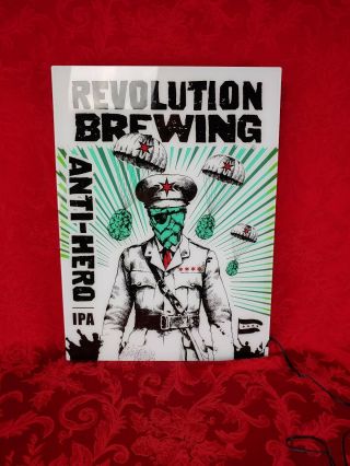 Vtg Revolution Brewing Beer Bar Light Sign Chicago City Fist In Motion