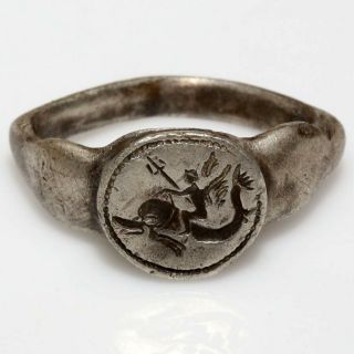 Museum Quality - Massive Hellenic Silver Seal Ring Circa 300 - 50 Bc