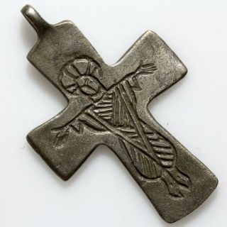 Rare Type Byzantine Silver Religious Christian Cross Pendant Circa 700 - 1100 Ad
