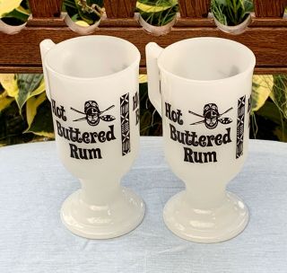 Set Of 2 Trader Vics Tiki Hot Buttered Rum Cup Mug Fall White Milk Glass Vintage