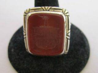 Antique Carnelian Family Crest Intaglio Seal Ring Size 8.  75