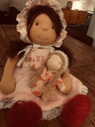Waldorf Doll 14 " - By Lespoupz - 3 Outfits,  Her 5.  5 " Baby Doll - Cloth Doll