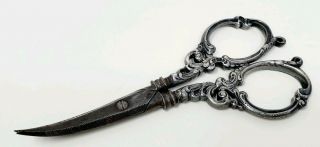 Antique Victorian Sterling Silver Repousse Scissors Manicure Sewing Germany 263