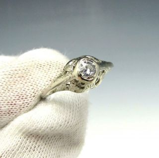Vintage Art Deco.  15 Ct Diamond 18k White Gold Filigree Engagement Ring - Size 7