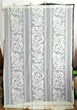2 Vintage Floral White Lace Curtain Panels.  48 " X 72 " Each