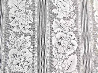 2 Vintage Floral White Lace Curtain Panels.  48 