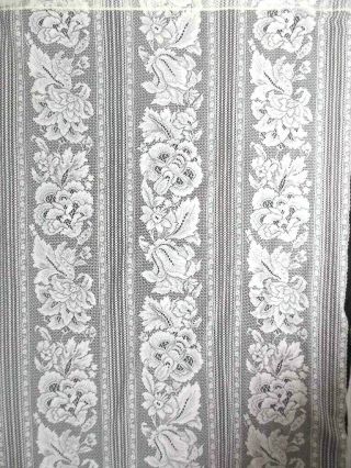 2 Vintage Floral White Lace Curtain Panels.  48 