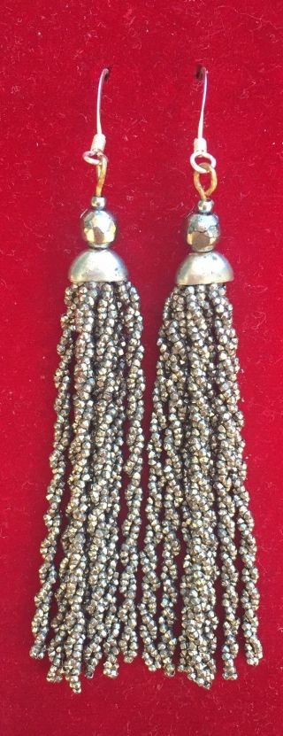 Antique Victorian Long Cut Steel Faceted Bead Twisted Rope Tassel Earrings