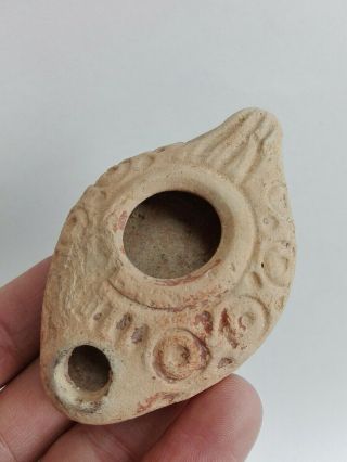 Ancient Roman Oil Lamp Pottery Century 200ad Antique Terracotta Clay Engraved