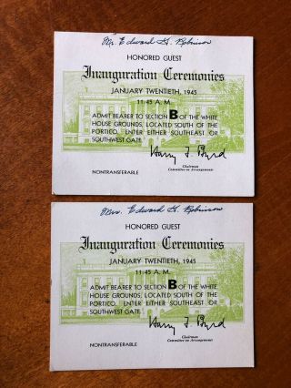 1945 Franklin Roosevelt Fdr Inauguration Ceremonies Tickets