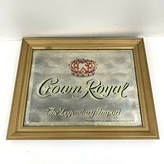 Vintage Rare Crown Royal Whisky Mirror In Gold Frame Bar Sign 19 " X 15 "