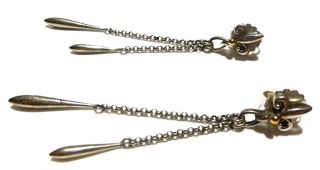 2.  75 " Ann King Sterling Silver 18k Gold Chain Dangle Fleur De Lis Earrings