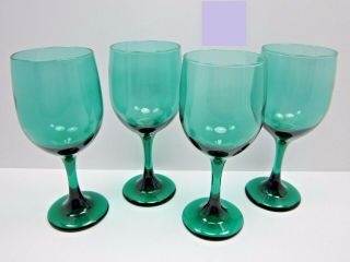 Mid Century Vintage Libbey Dark Green Water Wine Glass Goblets Glasses Stemware