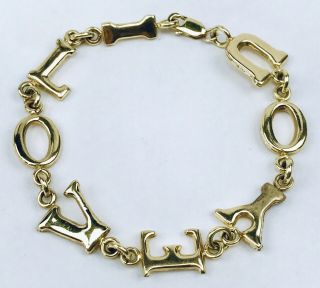 Vintage Signed Jcm 10k Solid Yellow Gold “i Love You“ Link Chain Bracelet