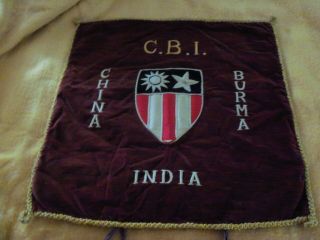 Wwii Theater Pillow Case C.  B.  I.  Burma India China Burgundy Velvet 17.  5 " X 18.  5 "