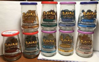 (9) 1999 POKEMON Complete Set Welch ' s Glass Jelly Jars With Lids Nintendo 2