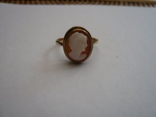 Vintage Old Fully Marked 9ct 375 Gold Carved Shell Cameo Ring Uk Size N