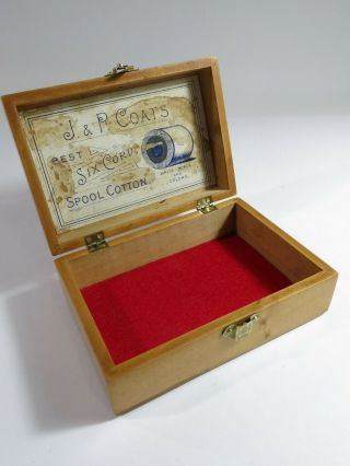 Antique " J&p Coats " Six Cord Spool Cotton Solid Maple Box