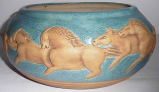 Vintage JACK BLACK Navajo Pottery Bowl WILD HORSES Signed 1984 10 1/2 