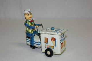 Vintage Ohta K Japan Tin Litho Friction Ice Cream Vendor Cart EX Must L@@K 2