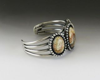 Vintage Sterling Silver & Agate Stone Native American Indian Cuff Bracelet 2