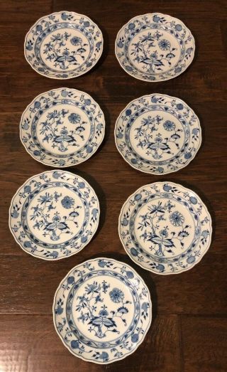 Set Of 7 Vintage Marked Meissen Porcelain Blue Onion 8.  25” Salad Lunch Plates