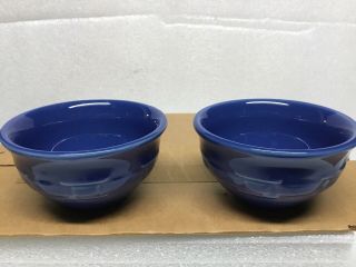 Longaberger Pottery Woven Traditions Set Of 2 Blue Dessert Berry Bowls Custard
