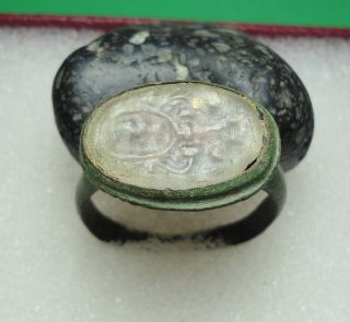 Ancient Roman Bronze Ring Intaglio Authentic Antique Rare R105