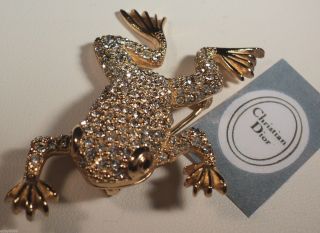 Christian Dior Pave Frog Clear Swarovski Crystal Brooch Pin