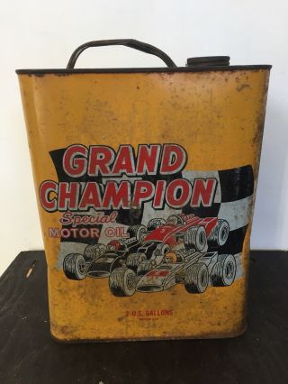 Vintage Grand Champion Motor Oil Two Gallon Metal Can Circa 1950 