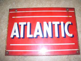 Porcelain Atlantic Gasoline Gas Pump Sign Circa 1950,  1960,  1970