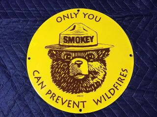 Vintage Smokey Bear Porcelain Sign Gas Oil Service Station Pump Plate Rare Usa