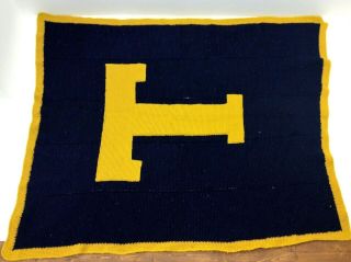 Antique Old " T " Trinity College 1950’s Style Wool Knitted University Blanket