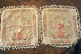 A Matching Pair 20 " Monkey Aubusson Tapestry Pillow Cover Vintage French Wool