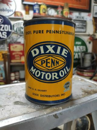 Vintage Dixie Penn Motor Oil Old 1 Qt Tin Oil Can