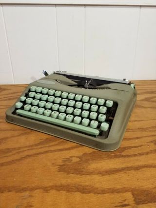 Vintage Hermes Rocket Sea Foam Green Typewriter Portable With Leather Like Case